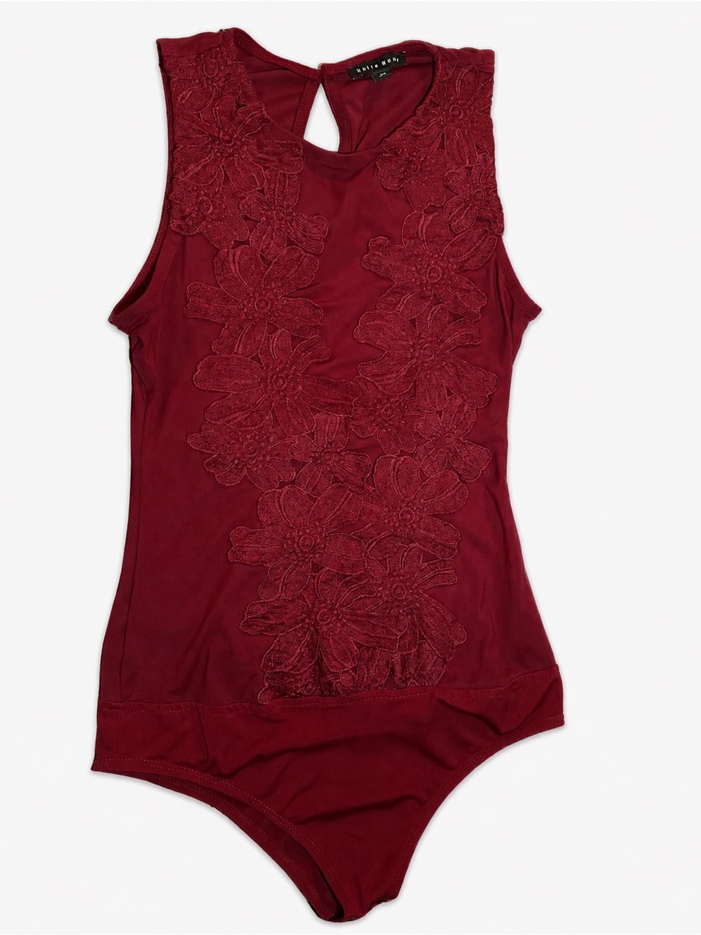 Haute Monde Wine Red Floral Lace Sleeveless Bodysuit